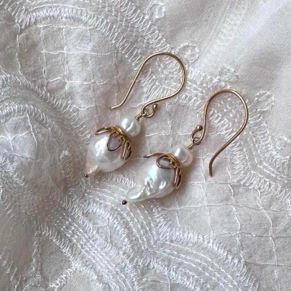 Baroque Real Pearl Classic Drop Earrings With 24k Gold Accents